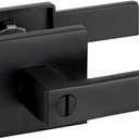 Privacy Door Handle Keyless No Key with Lock Set, Heavy Duty Reversible Interior Door Lever for Bedroom Bathroom, Square Door Lock for Left Right Handed Doors (1 Pack, Matte Black)
