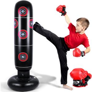 Inflatable Punching Bag for Kids - 63" Inflatable Kid Boxing Bag - Children Sports Toy Free Standing Bounce Back Tumbler for Sparring Boxing Bag Suitable for Karate Kickboxing - Gift for Boys & Girls