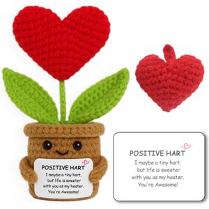 2 x Gifts for Her, Crochet Heart Flowerpot for Wife Girlfriend from Husband Boyfriend Couple Gift Romantic Heart Present Wedding Birthday Gift for Women Men Office Home Decor