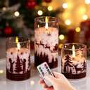 Eywamage Christmas Flameless Pillar Candles with Remote, Red Buffalo Plaid Table Decor, Flickering LED Pillar Candles Set of 3