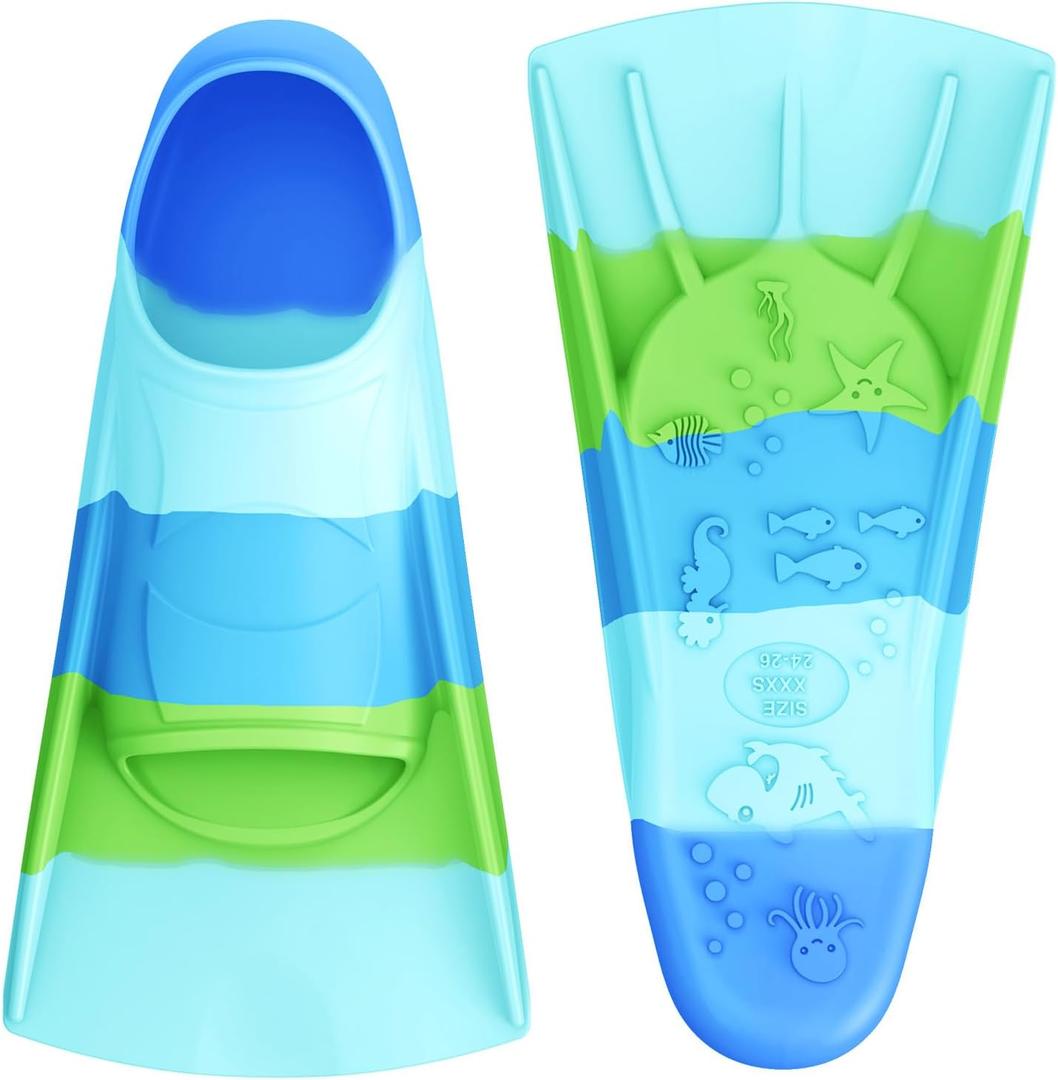 Gintenco Swim Fins, Kids Swim Training Fins for Lap Swimming, Travel Size Flippers with Mesh Bag, Silicone Swimming Fins for Kids Teens Adults Women Men (S(Jr 2-3/ US Women 3-5), CH10)