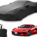 Indoor Car Cover Custom Fit for 2024-2020 Corvette C8 Luxurious Soft Stretch Satin Car Cover Breathable Dust-Proof for Underground Garage, Car Show