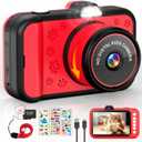 Uffylle Kids Camera, 1080P 48MP Front Selfie Toddler Camera, 3.5 inch Big Screen Toy Camera, 10X Zoom in Chritmas Birthday Gift Cameras for Kids Boys Girl Age 2 3 4 5 6 7 8 9 10 11 12, Red