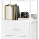 Somdot 5 Tier Bookshelf with Drawer, Tall Bookcase with Shelves, Bookshelf Desktop Organizer, Display Standing Shelf Units for Living Room, Bedroom, Study Room,White Leather