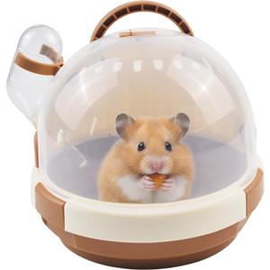 Hamster Carrier Cage PortableCages Small Animals Carry Travel Case with Water Bottle Plastic BreathableGuinea Pig Outgoing Cage for Dwarf Hamster Ferret Chinchillas Hedgehog (Brown)