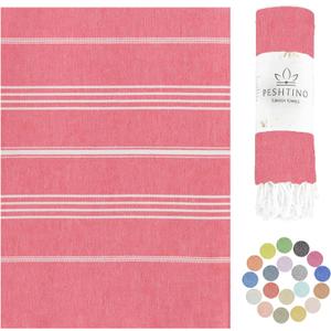 Turkish Beach Towel, 100% Cotton, 38x71 inch, Quick Dry, Thin, Lightweight, Soft, Sand Free, Compact Towels for Beach, Pool, Bathroom, Spa, Yoga, Picnic and Travel (Coral)