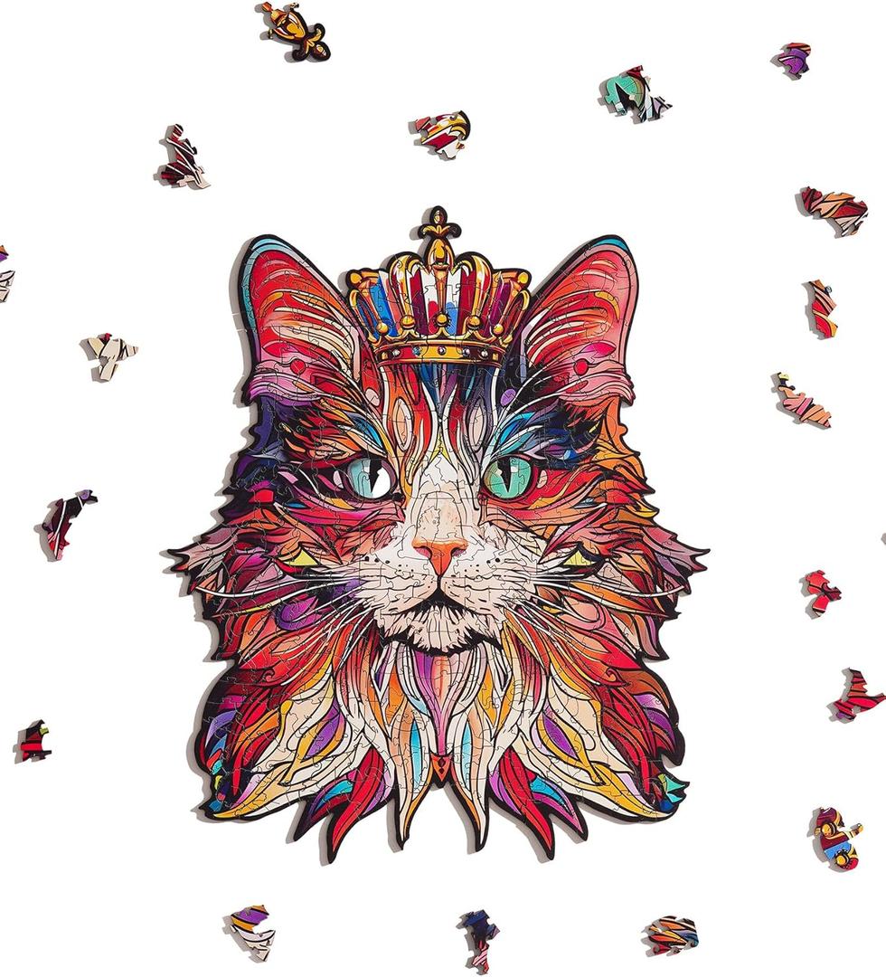 Wooden Puzzles for Adults  Cat King 200 Piece Jigsaw Puzzles with Unique Shape -Challenging Puzzle Perfect for Game Nights, Ideal Creative Gift Ideas/Perfect Home Decor/Wall Art