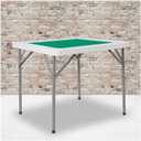Flash Furniture Silas 34.5" Square Folding Card Table with Felt Green Surface and Cup Holders, Portable Folding Game Table for 4 Players, White/Green