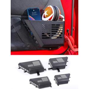 Savadicar Metal Door Pockets, American Flag Door Side Organizer Compatible with 2011-2018 Jeep Wrangler JK JKU, Front and Rear Door Storage Accessories, Replace Sagging Nets, 4PC Set