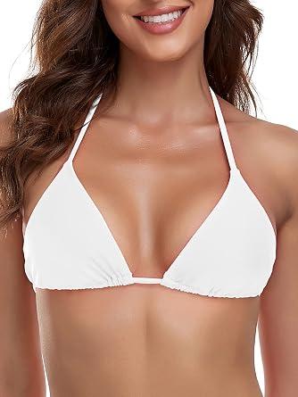 Ocean Blues Triangle Bikini Top String Tie Back Halter , White, Size L