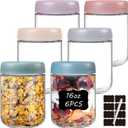 6 Pack 16oz Overnight Oats Containers with Lids Wide Mouth Mason Glass Jars Food Storage Containers for Snacks Yogurt Spice Sugar Meal Prep with Stickers and Marker