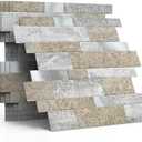 MOFIT Backsplash Tile for Kitchen Peel and Stick Stone Matte Finish,Bathroom Tiles Stickers 3D Wall Panel Linear Mosaic Marble Backsplash Waterproof(10sheets,Castle Brown)