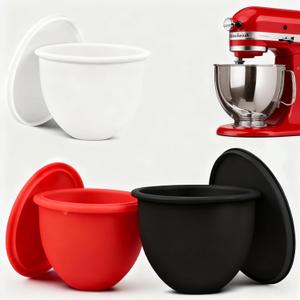 Silicone Liners for KitchenAid Mixer, 3-Piece Set with Lids, Fits Tilt-Head 5 Quart Only, Red Black White