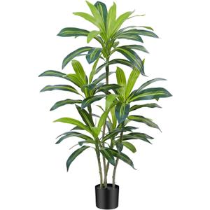 Dracaena Plant Artificial Tree 4Ft Tall Fake Tropical Floor Plants Potted (Real Touch) Artificial Silk Tree Leaf Faux Trees Black Tall Planter for Home Office Living Room Indoor Outdoor Decor