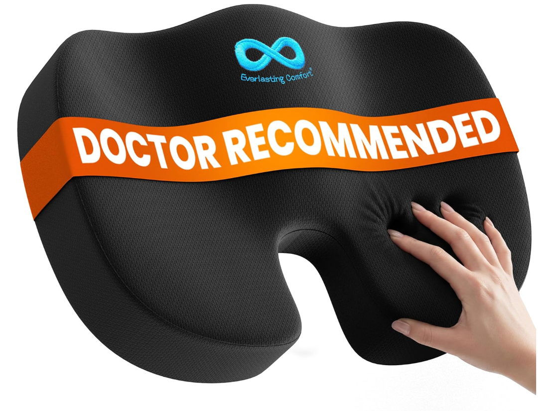 Everlasting Comfort Doctor Recommended Memory Foam Seat Cushion for Office Chairs & Car - Ergonomic Office Desk Accessories - Cushions for Tailbone Pain Relief, Sciatica