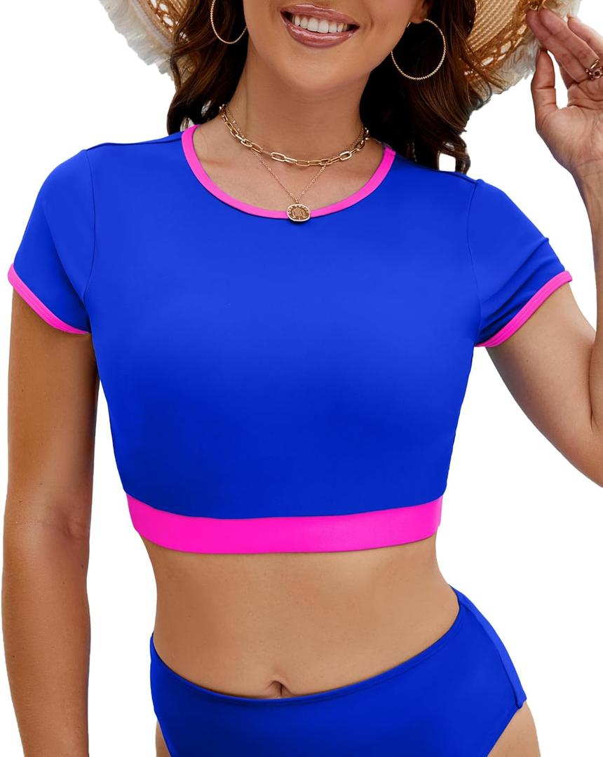 Womens Push Up Bikini Top High Neck Swimsuit Modest Swim Suits 2025 Full Coverage Sporty Bathing Suit Crop Tops M
