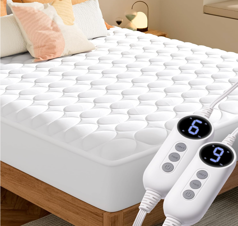 MASVIS Heated Mattress Pad King Size with Dual Control - Electric Mattress Pad Cover with 9 Heating Settings & Auto Off 2/4/6/10 Hrs, Deep Pocket Bed Warmer Protector for Winter, ETL Certified,White