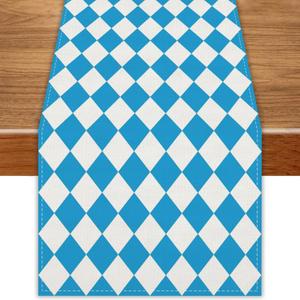 Blue Oktoberfest Table Runner Bavarian Party German Flag Tablecloth Bavarian Oktoberfest Beer Party Decorations and Supplies for Home