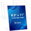 Comix Acrylic Sign Holder 8.5x11 Inches, 6 Pack L Shape Table Paper Stand | Clear Slanted Black Plastic Display Stand, Vertical Menu Flyer Holder for Cafe, Restaurants, Store Fair, Office, Wedding