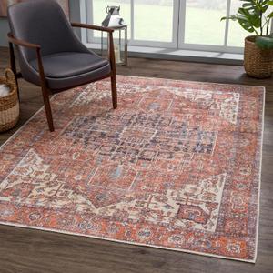 Bloom Rugs Washable Non-Slip 12 ft Runner - Red/Multicolor Traditional Bordered Runner for Entryway, Hallway, Bathroom, and Kitchen - Exact Size: 2.5' x 12'
