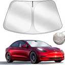 Upgraded Sunshade for Tesla Model 3/Y Windshield, Improved UV Protection Fabric, Metal Frame, Full-Size Foldable Front Sun Shade, Professional Accessories for Tesla Model 3/Y 2016 to 2025