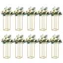 YALLOVE 10 Pack 23.75 Inch Gold Wedding Flower Stand Metal Vase Column Stand Geometric Centerpiece Vase for Home Party Wedding Decorations, Rectangular Flower Display Rack