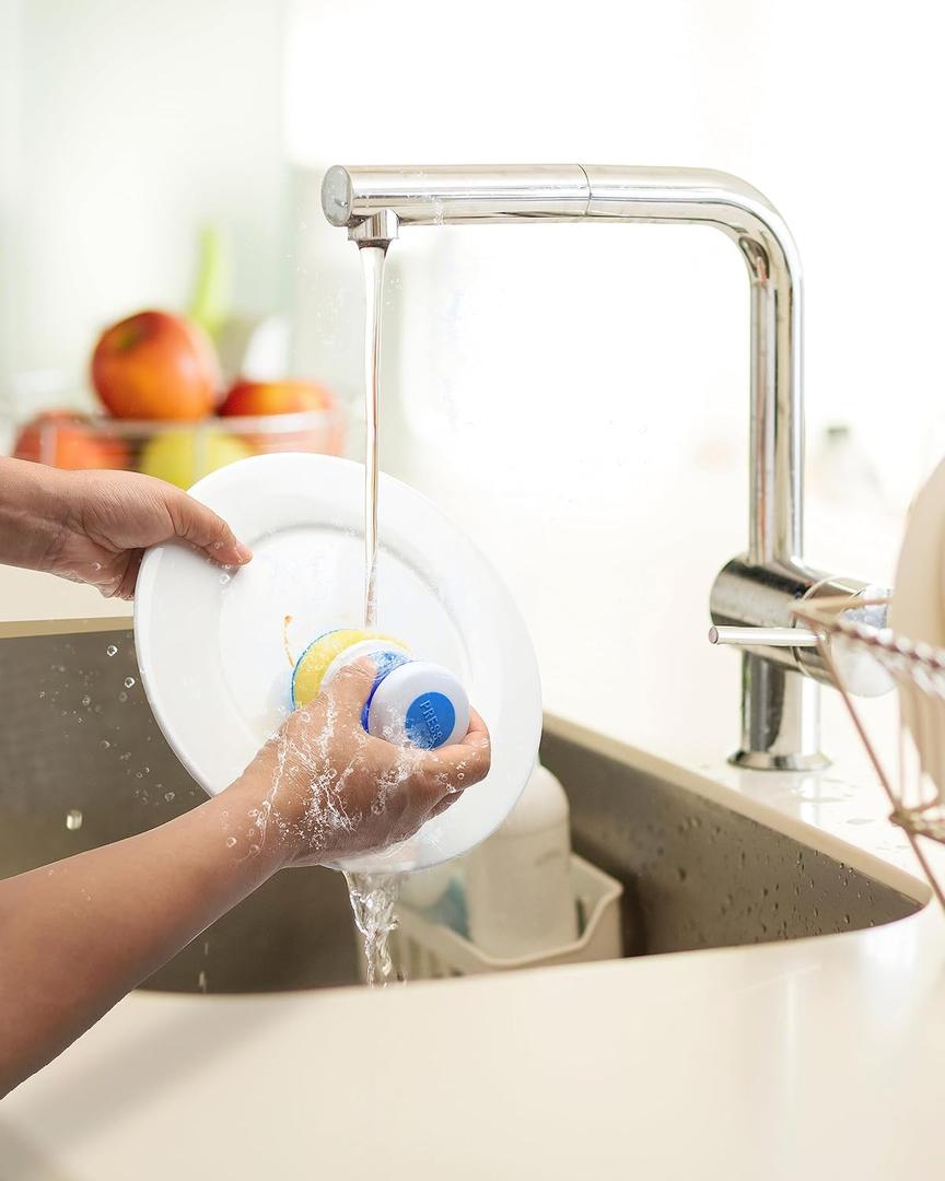 YeuDeuy Dish Scrubber with Soap Dispenser for Dish Pot Pan Kitchen Sink Cleaning, Plam Brush with Sponge Head 2pcs