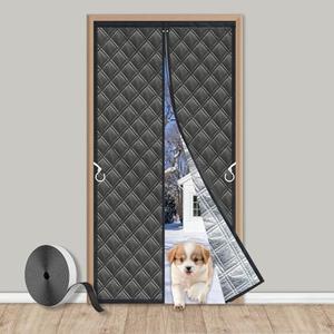 Magnetic Thermal Doorway Curtains for Winter Keep Cold Out 38" X83”3 Layers Aluminum Foil Soundproof Fabric Insulated Door Curtain Magnetic Latch Dog Easier go Through Front Door Velcro Intall, Black