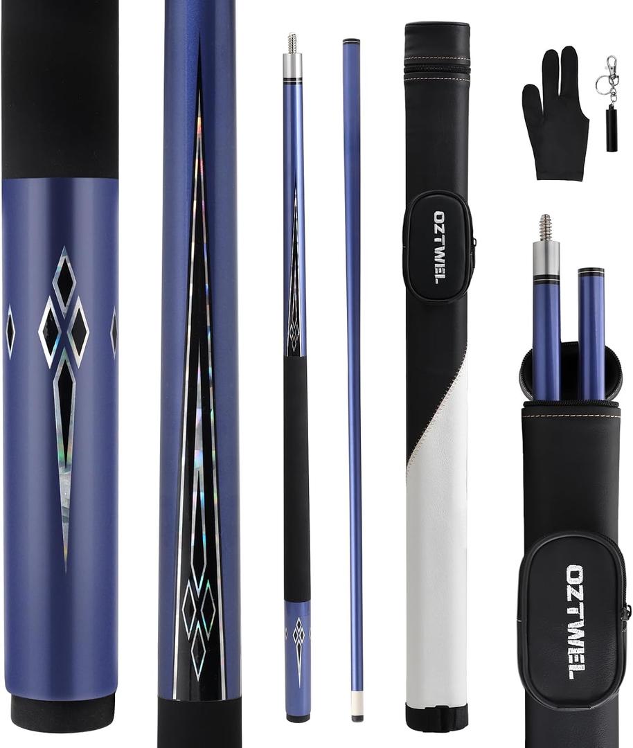 Glass Fiber Pool Cue Stick with Case Combo Set, 12.5mm Professional Pool Stick 58" Low Deflection Billiards Cue Stick 19 Oz Pool Cue Set for Men Adults Players