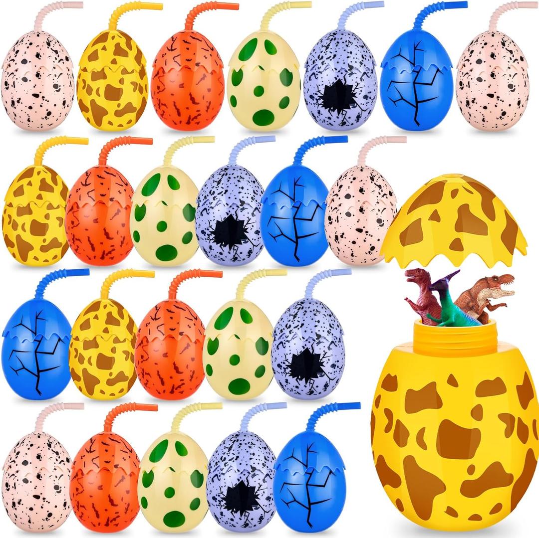 Maxcheck 24 Pcs Kids Dinosaur Party Favor Cups with Lids and Straws,10 oz Egg Dinosaur Cups for Birthday Decorations Dino Egg Theme Party Supplies for Boys Girls