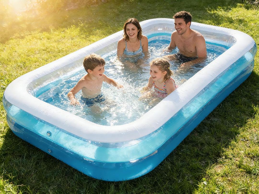 Kids Splash Pool Inflatable 120x72 Inch Rectangular, Extra Large BPA-Free PVC Family Pool ASTM Certified with Easy Drain for Ages 3-12, Thickened Anti-Burst Backyard Summer Pool