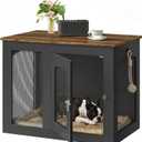 CHOEZON Wooden 30.1" Dog Crate Furniture, Farmhouse Pet Cage End Table with Secure Lock, Ventilated Mesh for Medium Dogs, Dog Kennel Furniture for Living Room, Bedroom, Black and Walnut MGW02BL