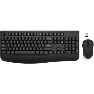 Wireless Keyboard and Mouse Combo, EDJO 2.4G Full-Sized Ergonomic Computer Keyboard with Wrist Rest and 3 Level DPI Adjustable Wireless Mouse for Windows, Mac OS Desktop/Laptop/PC, Black 