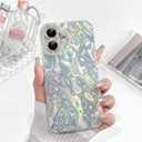 Lovmooful Compatible for iPhone 16 Case Cute Sparkle Pleated Texture with Glitter Lens Protector Design Bumper Protector for Girls Women Soft TPU+PC Shockproof Protective Girly-Silver