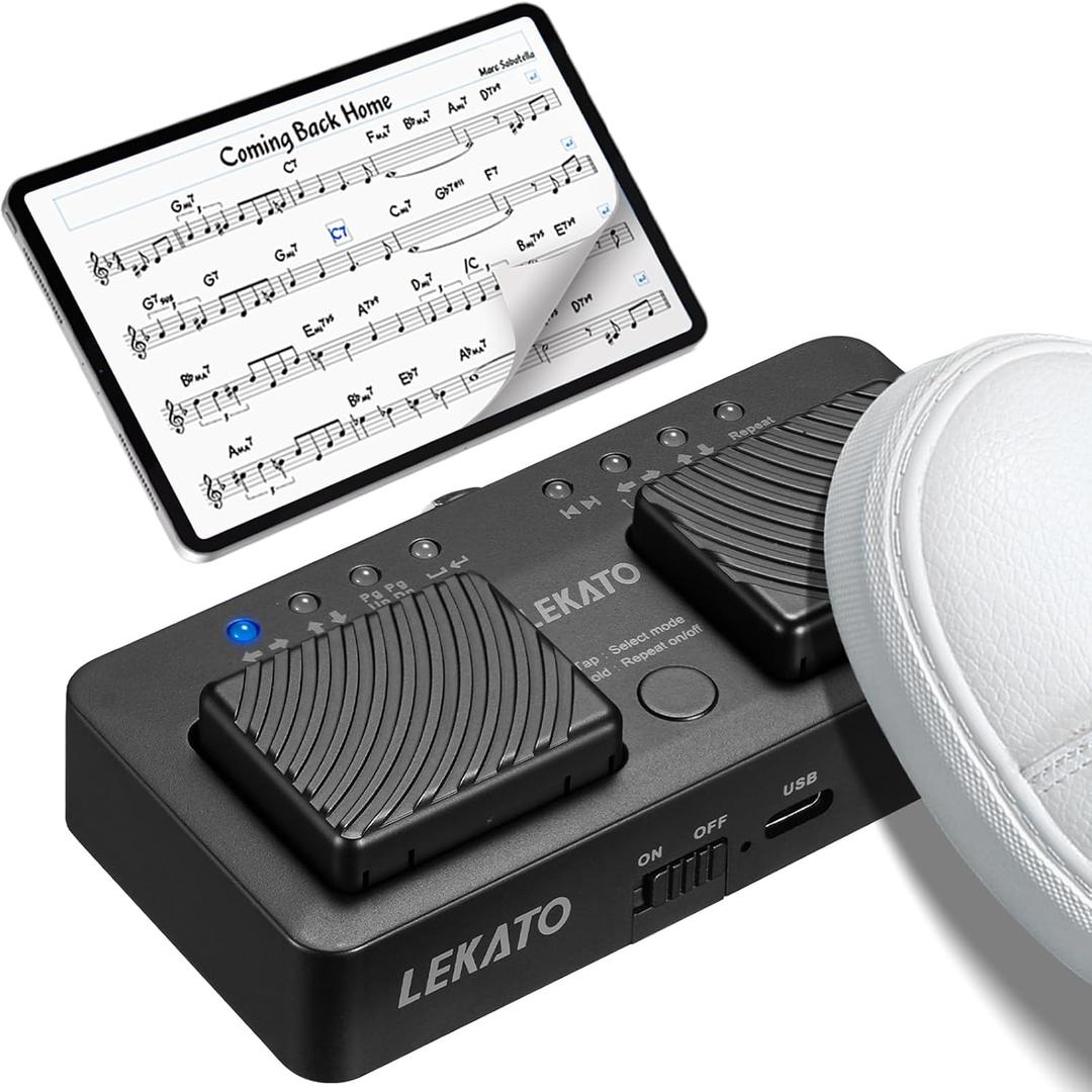 LEKATO Wireless Buletooth Page Turner Pedal, Wireless Foot Pedal Music Page Turner for Tablets, ipads, Phones Rechargeable Hands-Free Page Turner Pedal Portable
