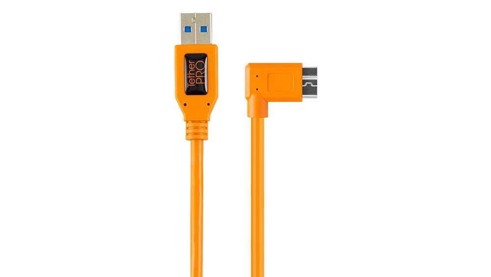 Tether Tools TetherPro Right Angle Adapter USB 3.0 to USB 3.0 Micro-B 5-Pin Pigtail Cable, 20", Orange