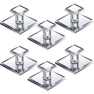 Tatuo 6 Pcs Stick on Knobs Acrylic Pull Handle Clear Beveled Mirror Knobs Small Square Stick on Handle Self Adhesive for Cabinet Wardrobe Windows Drawer Door(1.75'' X 1.75'')
