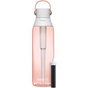 Brita Hard-Sided Plastic Premium Filtering Water Bottle, BPA-Free, Reusable, Replaces 300 Plastic Water Bottles, Filter Lasts 2 Months or 40 Gallons, Includes 1 Filter, Blush - 26 oz