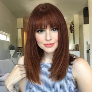 Auburn 16inch Human Hair Wigs for Women Shoulder Length Layered Real Hair Wig with Natural Look and Bangs