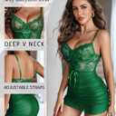 Avidlove Sexy Lingerie for Women Floral Lace Babydoll V Neck Nightgown Boudoir Outfits (Green, XXL)