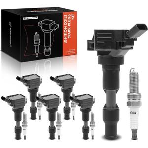 A-Premium Set of 6 Ignition Coil Pack and Iridium Spark Plugs | Compatible with Kia Sedona 2018-2020, Telluride 2020-2023, Cadenza 2016-2020, Sorento & Hyundai Palisade & Genesis G80