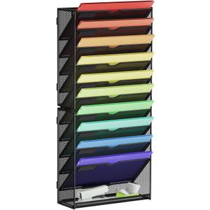 Marbrasse Wall File Holder 11-Tier Hanging Wall File Organizer, for Papers, Files Clipboard & Magazine Organizer, Wall Mount File Holder Great for Office Home (Black)