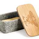 YHOJOY Ceramic Butter Dish with Lid, Covered Butter Dish for Countertop and Refrigerator, Large Butter Keeper Holder with Airtight Seal, HoneyBee Kitchen Decor, Gray (Gray algae tone)