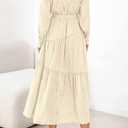 dowerme Women's Casual Dresses 2025 Fall Fashion Long Sleeve Button Up Floral Print Belted Tiered Boho Maxi Party Dress (Beige, M)