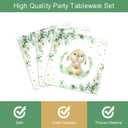 96 Pcs Bunny Party Tableware Set Spring Easter Eucalyptus Rabbit Party Supplies Set 24 Guests Plates Paper Napkins Plastic Forks for Birthday Baby SAYwer Party