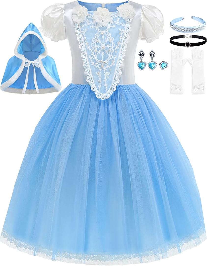 Cinderlla Costume for Little Girls Cosplay Dress Up Party Halloween Christmas Outfit (4-5 Years)