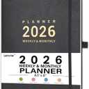 2026 Planner - 8.5" x 11" 2026 Planner Weekly and Monthly, January 2026 - December 2026, Pen Holder, Pocket, 25 Notes Pages, Faux Leather Cover, A4 Premium Paper - Gray