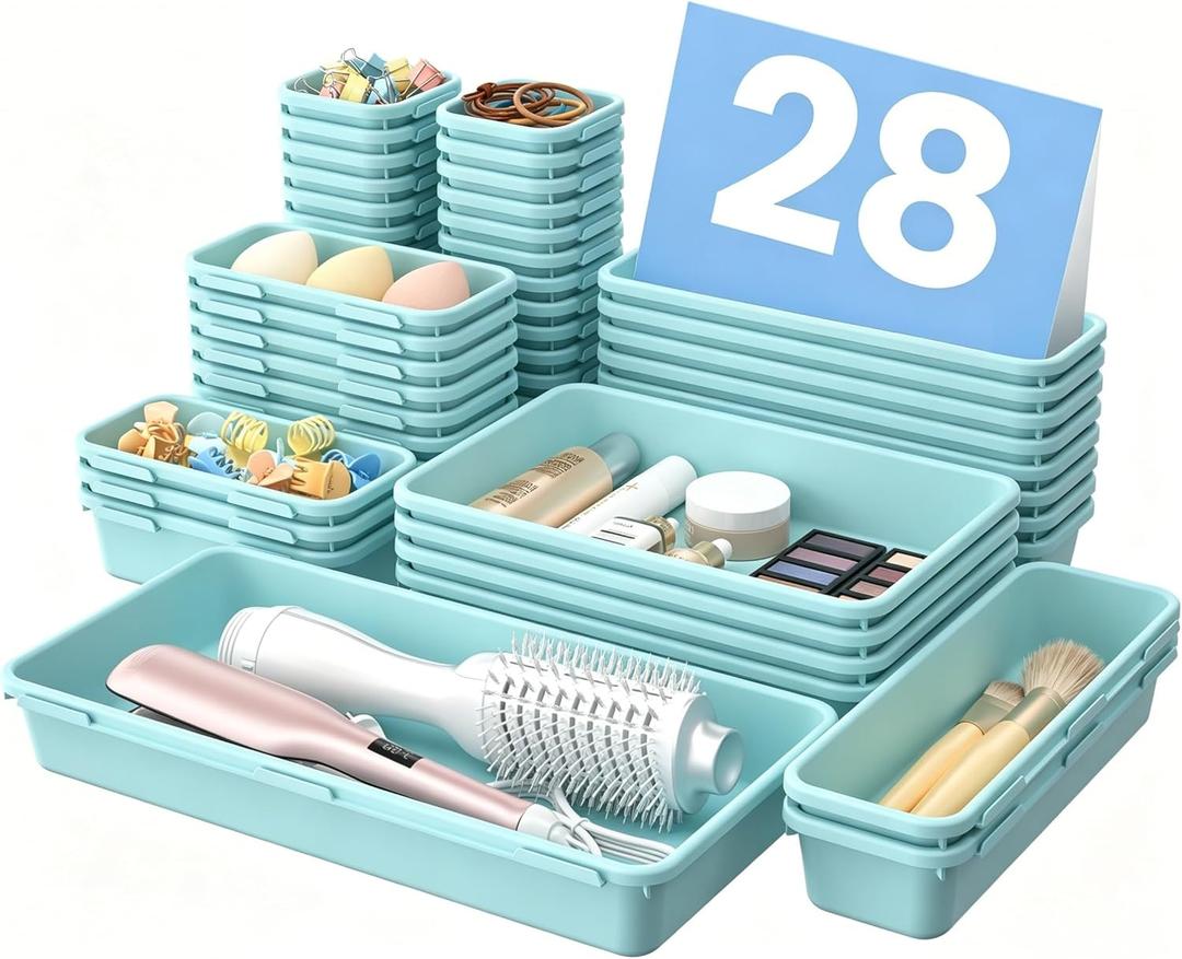 A-LuGei Military Grade Drawer Organizer, Makeup organizer, Holds 177 Items Bathroom Organizers and Storage, Organization and Storage, Desk Drawer Organizer for Vanity (Blue)