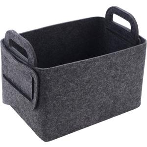 Storage Basket Felt Storage Bin Collapsible& Convenient Box Organizer with Carry Handles for Office Bedroom Closet Babies Nursery Toys Laundry (Dark grey, 17.9inchL12.2inchW11.6inchH)