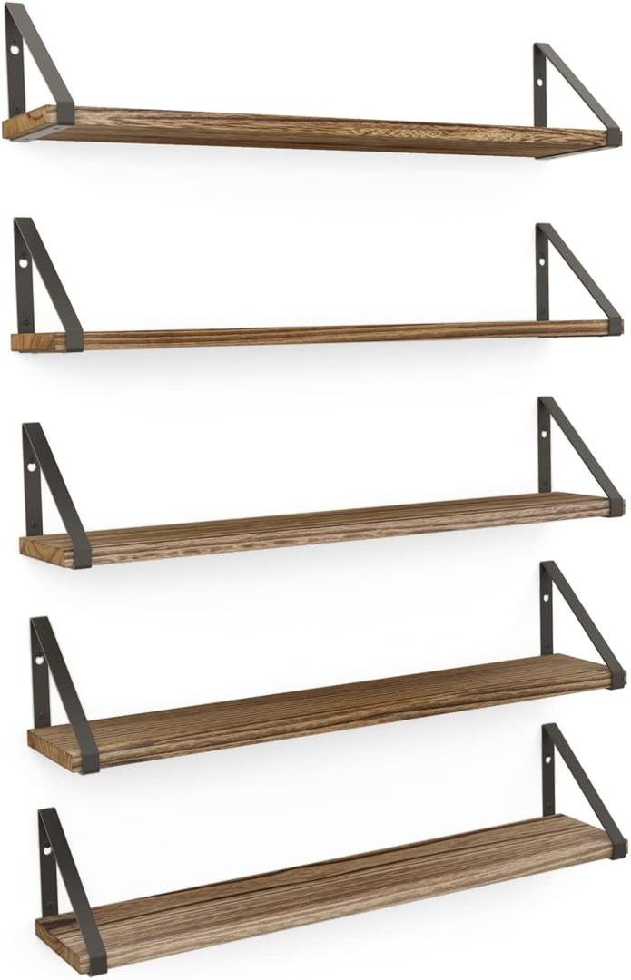Wallniture Ponza 24" Floating Bookshelf, Wood Floating Shelves for Wall Storage, Rustic Wall Shelves for Bedroom, Living Room, Bathroom, Kitchen Set of 5, 24"x4.5"
